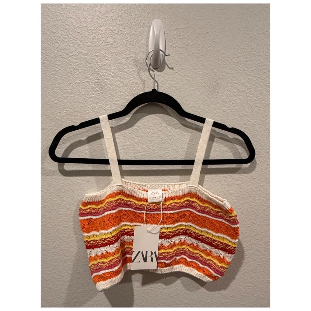 ZARA Multicolored Striped Crochet Knit Crop Top